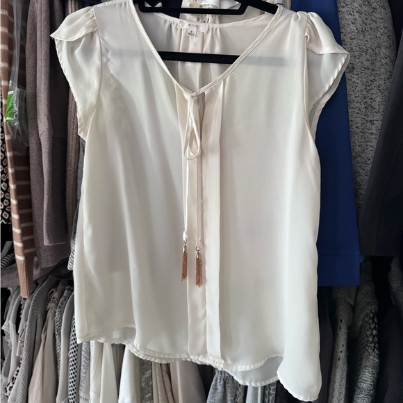 Elegant Cream Blouse with Tie Neck - Picture 6 of 7